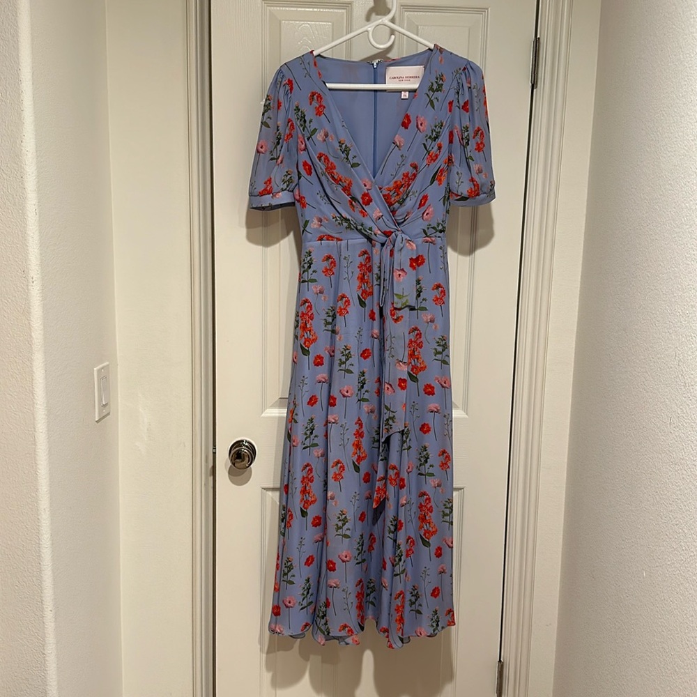 Carolina Herrera size two blue floral sundress, 100% silk